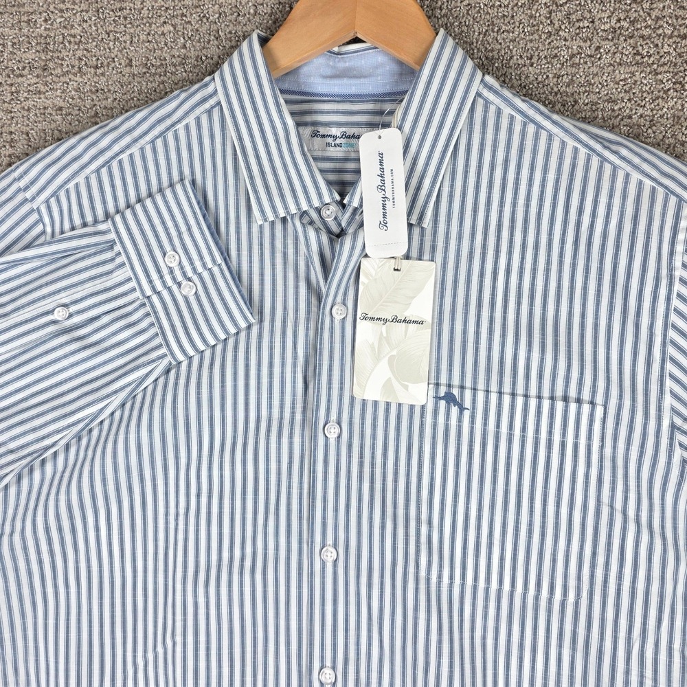 Tommy Bahama Newport Tamati Striped Island Zone Shirt‎ Throne Blue Mens Large